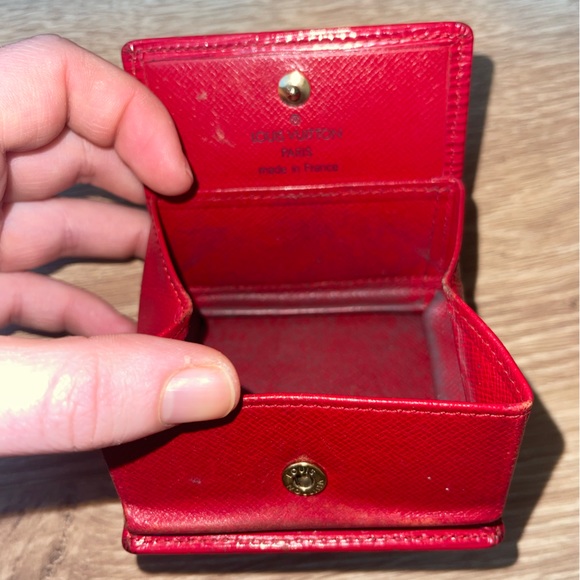 Authentic -Used- Louis Vuitton Red Leather Coin Box Wallet - Picture 3 of 6